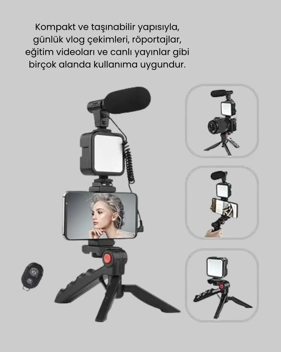 Telefon Video Çekim Kiti Led Aydınlatma Mikrofon Tripodlu Tam Set Telefon Video Çekim Kiti Led Aydınlatma Mikrofon Tripodlu Tam Set