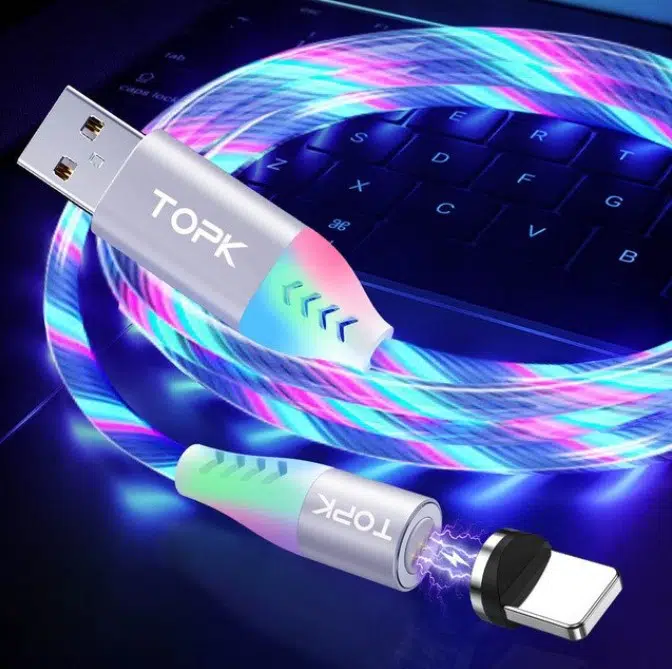 Topk Manytetik Mıknatıslı Çok Renk Kayar Işıklı Mikro Usb Kablo