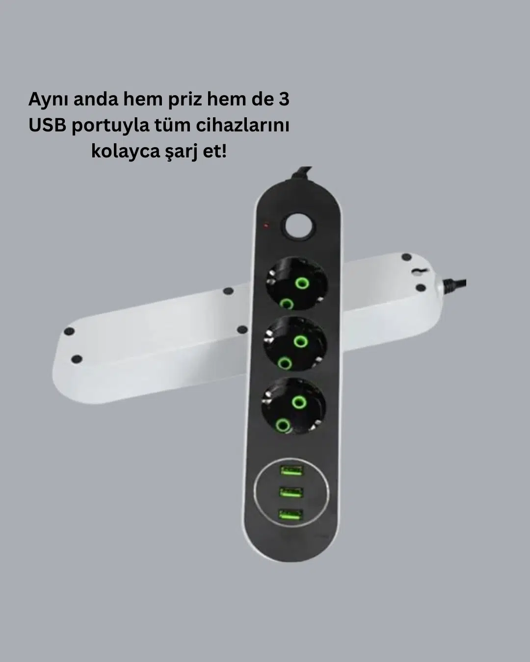 Usb Yuvalı Anahtarlı Üçlü Priz 2 Metre Kablolu Usb Yuvalı Anahtarlı Üçlü Priz 2 Metre Kablolu