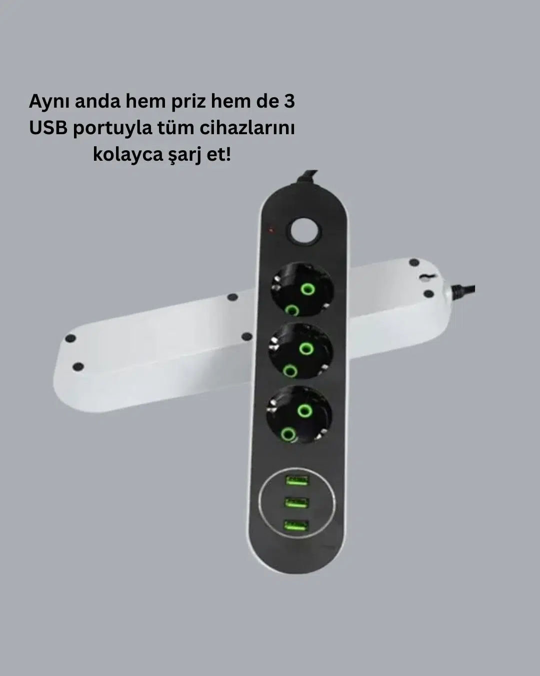 Usb Yuvalı Anahtarlı Üçlü Priz 2 Metre Kablolu Usb Yuvalı Anahtarlı Üçlü Priz 2 Metre Kablolu