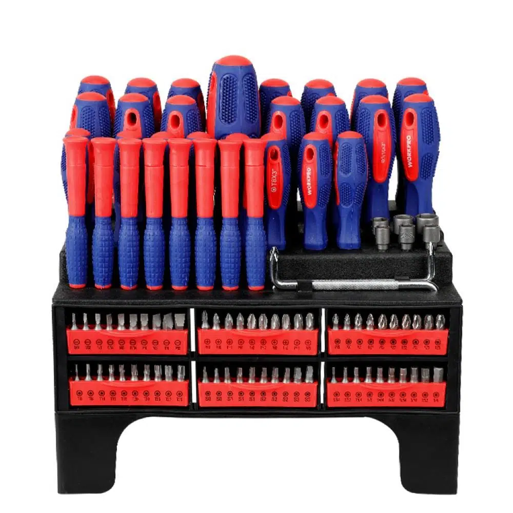 WORKPRO WP200560 100 Parça Duvar Askı Aparatlı Profesyonel CR-V Manyetik Tornavida ve Bits Uç Seti WORKPRO WP200560 100 Parça Duvar Askı Aparatlı Profesyonel CR-V Manyetik Tornavida ve Bits Uç Seti