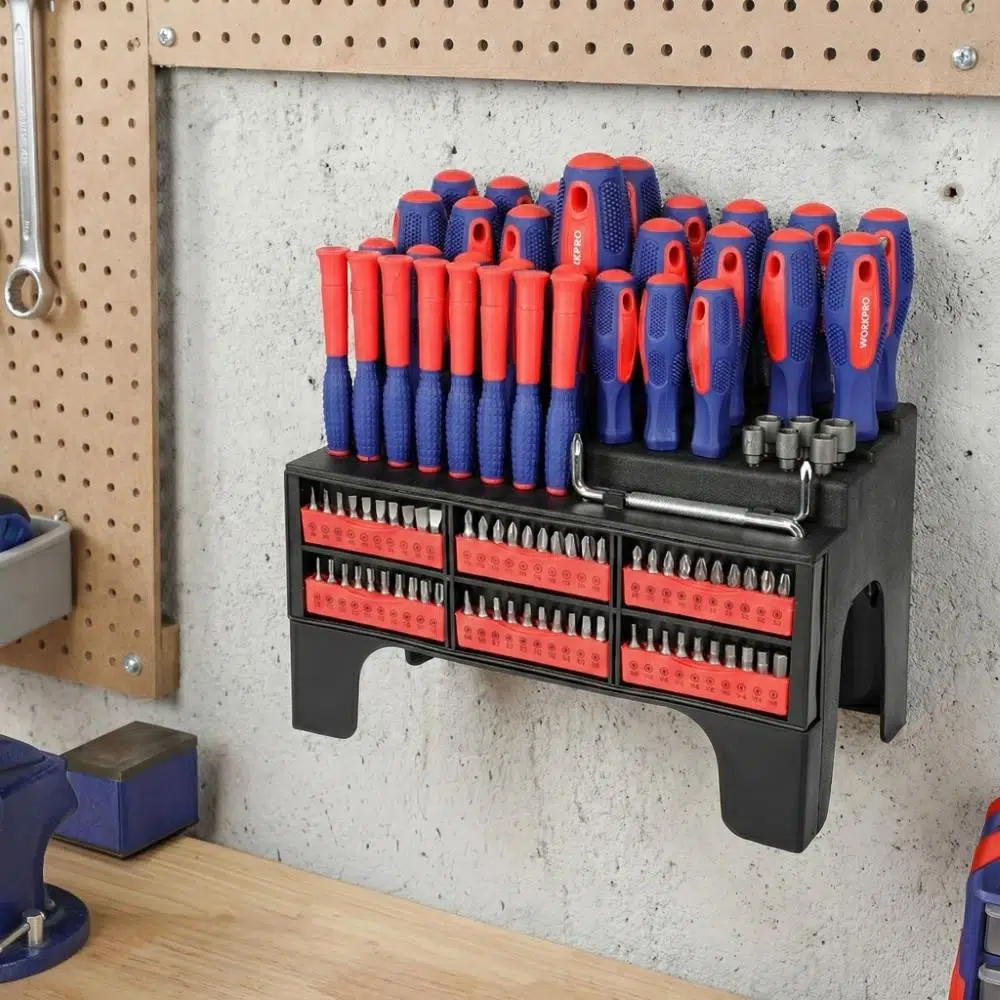 WORKPRO WP200560 100 Parça Duvar Askı Aparatlı Profesyonel CR-V Manyetik Tornavida ve Bits Uç Seti WORKPRO WP200560 100 Parça Duvar Askı Aparatlı Profesyonel CR-V Manyetik Tornavida ve Bits Uç Seti