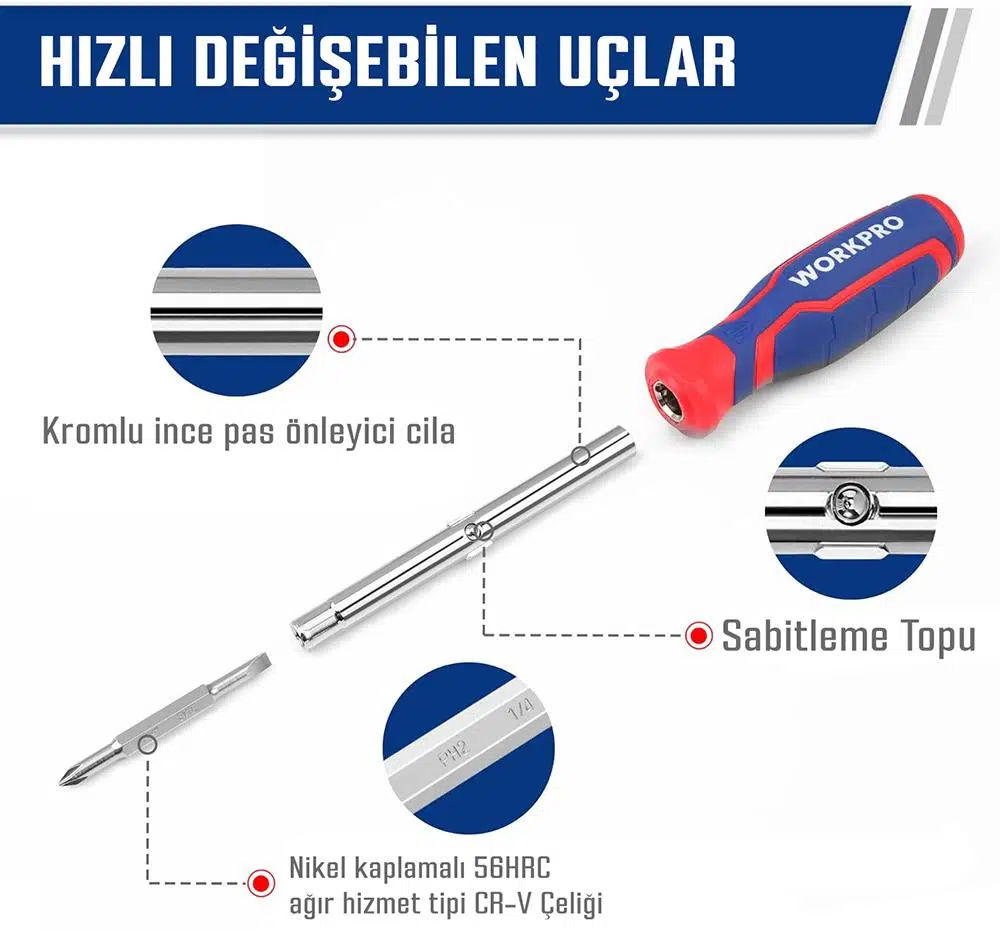 WORKPRO WP221306 15-IN-1 Çok Fonksiyonlu Değişken Uçlu Profesyonel Tornavida Seti + Bel Askı Kılıfı WORKPRO WP221306 15-IN-1 Çok Fonksiyonlu Değişken Uçlu Profesyonel Tornavida Seti + Bel Askı Kılıfı