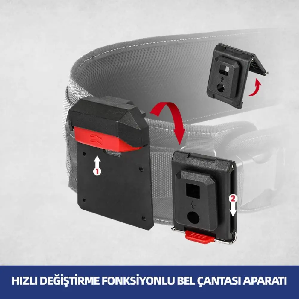 WORKPRO WP281079 Smart Clip Bel Tipi Alet Çantası Hızlı Tak-Çıkar Kemer Klipsi + Çanta Bağlantı Adaptörü WORKPRO WP281079 Smart Clip Bel Tipi Alet Çantası Hızlı Tak-Çıkar Kemer Klipsi + Çanta Bağlantı Adaptörü