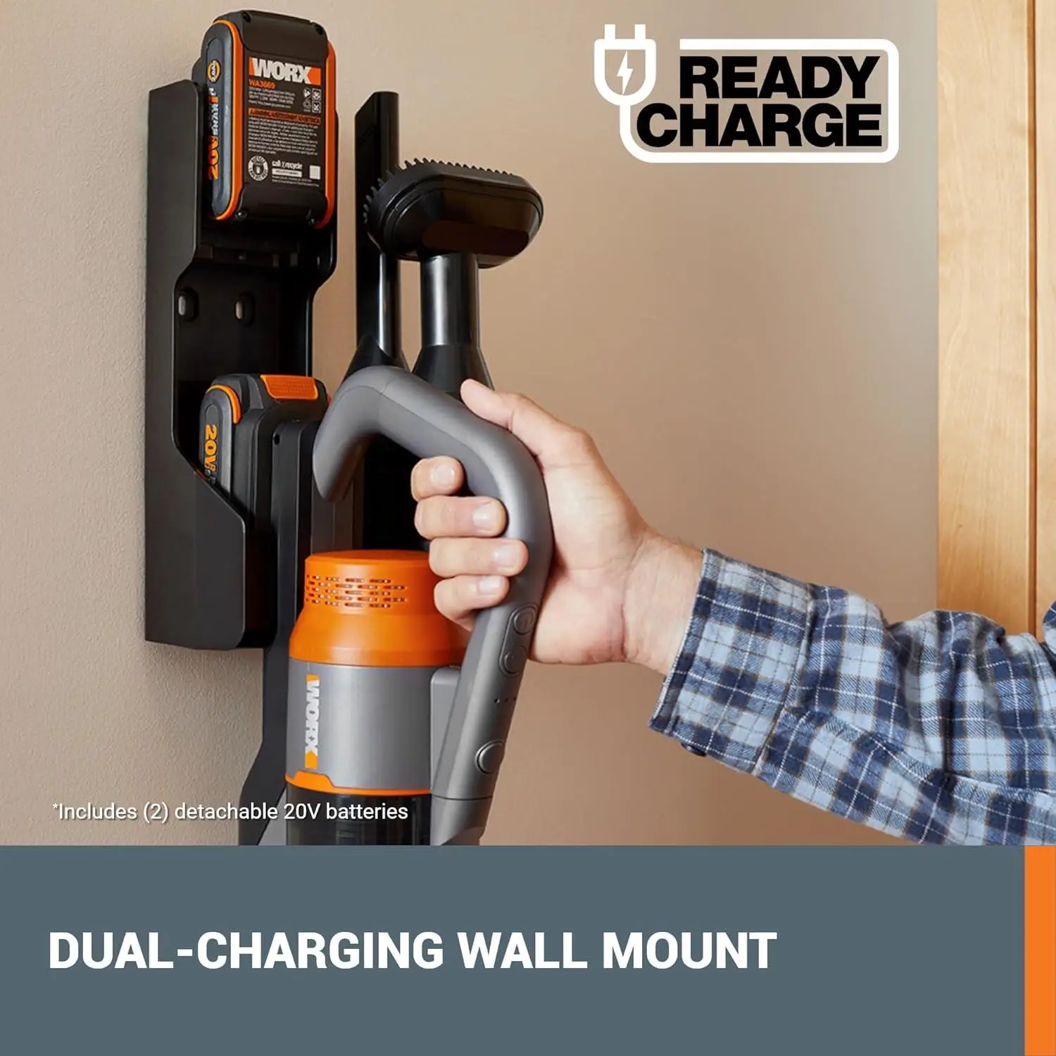 WORX WX038 20Volt 2.0Ah. Li-ion 105Watt Çift Akülü Kömürsüz Siklonik Sistem Şarjlı Dikey Süpürge WORX WX038 20Volt 2.0Ah. Li-ion 105Watt Çift Akülü Kömürsüz Siklonik Sistem Şarjlı Dikey Süpürge