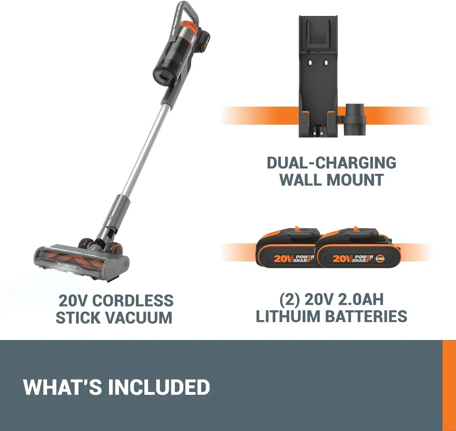 WORX WX038 20Volt 2.0Ah. Li-ion 105Watt Çift Akülü Kömürsüz Siklonik Sistem Şarjlı Dikey Süpürge WORX WX038 20Volt 2.0Ah. Li-ion 105Watt Çift Akülü Kömürsüz Siklonik Sistem Şarjlı Dikey Süpürge