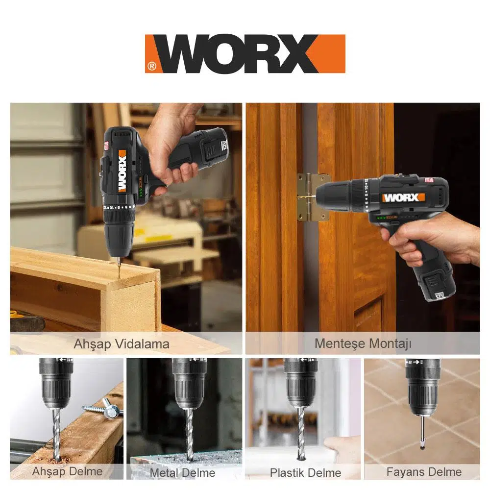 WORX WX121 12Volt/2.0Ah Li-ion Çift Akülü Kömürsüz Profesyonel Şarjlı Darbeli Matkap + 5 Parça Aksesuar WORX WX121 12Volt/2.0Ah Li-ion Çift Akülü Kömürsüz Profesyonel Şarjlı Darbeli Matkap + 5 Parça Aksesuar