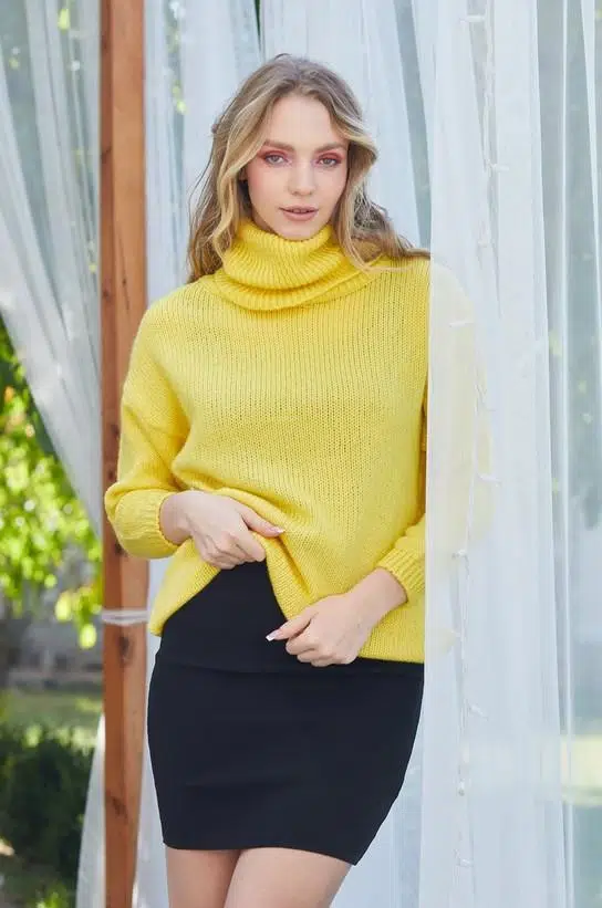 Zhlbutik Boğazlı Triko Kazak Sarı