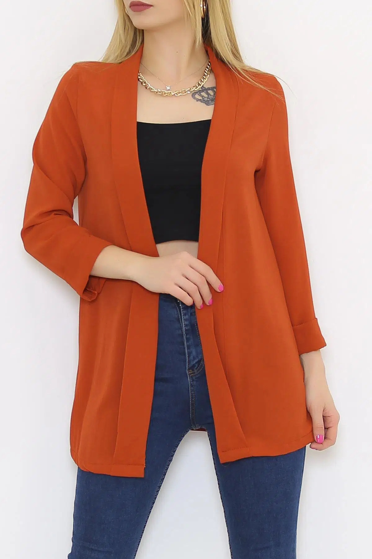 ZhlButik Krep Ceket - Kiremit