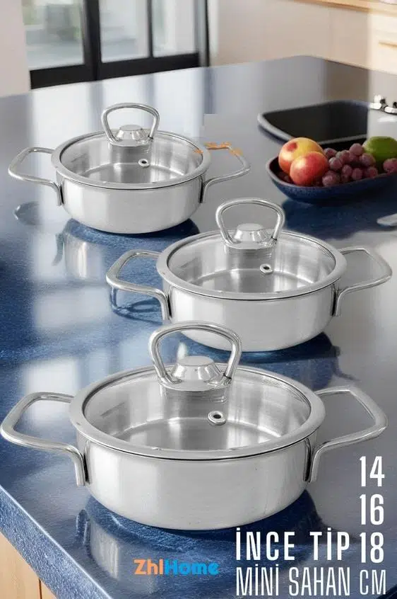 Zhlhome Kapaklı Sahan Tencere Maxi 3 lü Set 14-16-18 Cm
