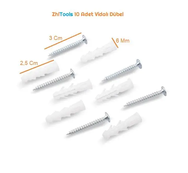Zhltools 10 adet vidalı dubel 3 cm Zhltools 10 adet vidalı dubel 3 cm