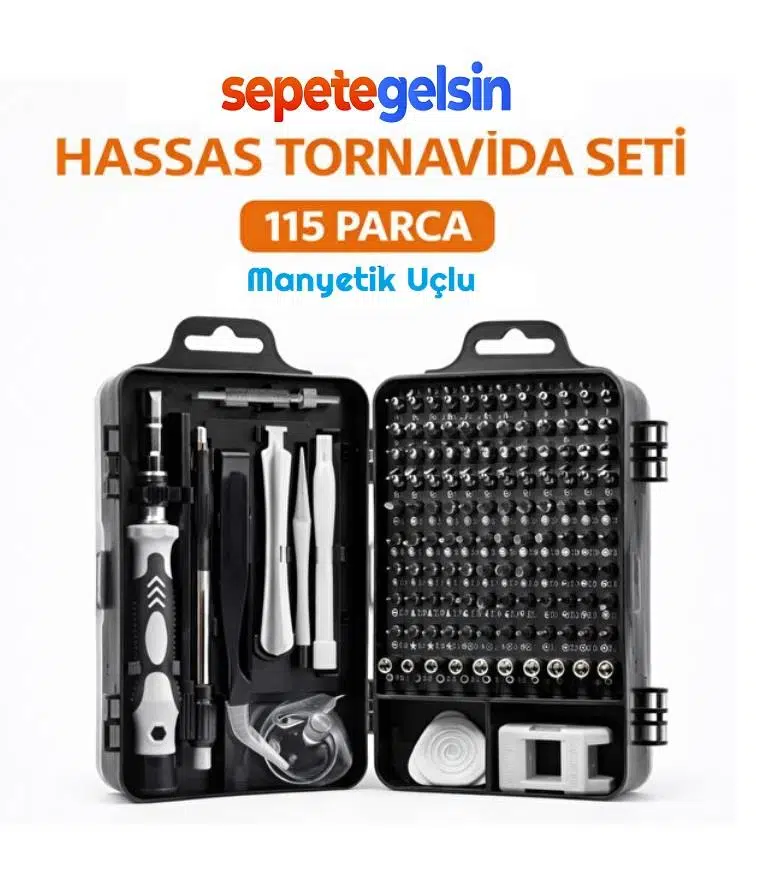 Sepetegelsin Manyetik Hassas Tornavida Seti 115 Parça Krom Vanadyum Çelik Telefon Laptop Tamir Seti