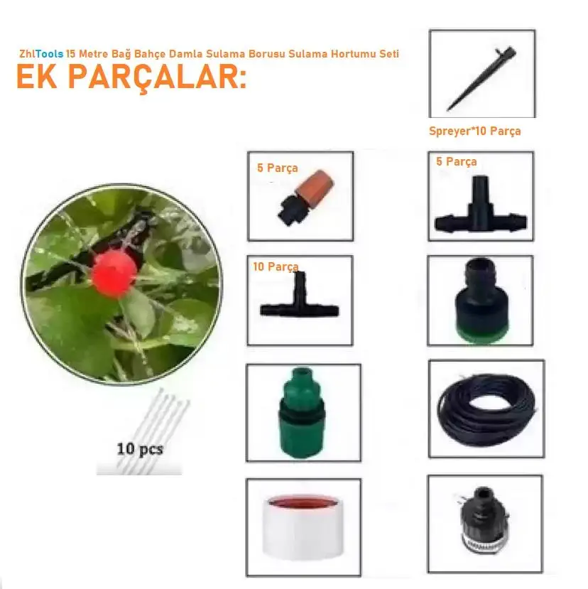 Zhltools 15 Metre Bağ Bahçe Damla Sulama Borusu Sulama Hortumu Seti Zhltools 15 Metre Bağ Bahçe Damla Sulama Borusu Sulama Hortumu Seti
