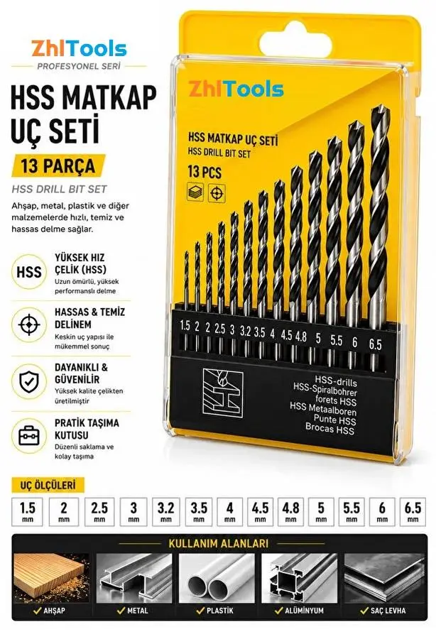 Zhltools 16 Parça HSS Matkap Ucu Seti Beton Ahşap Metal Delme Zhltools 16 Parça HSS Matkap Ucu Seti Beton Ahşap Metal Delme