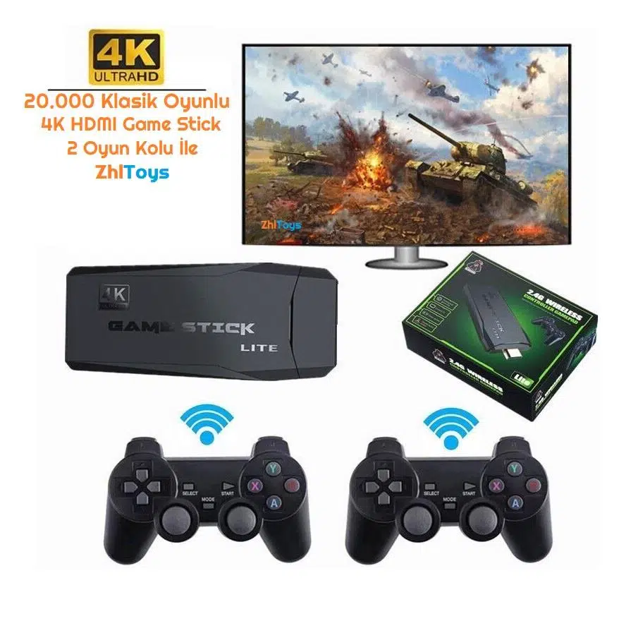 Zhltoys Tv Atari 4K HDMI Game Stıck 20000 Oyunlu Nostalji Atari 2 Kollu Game Stick