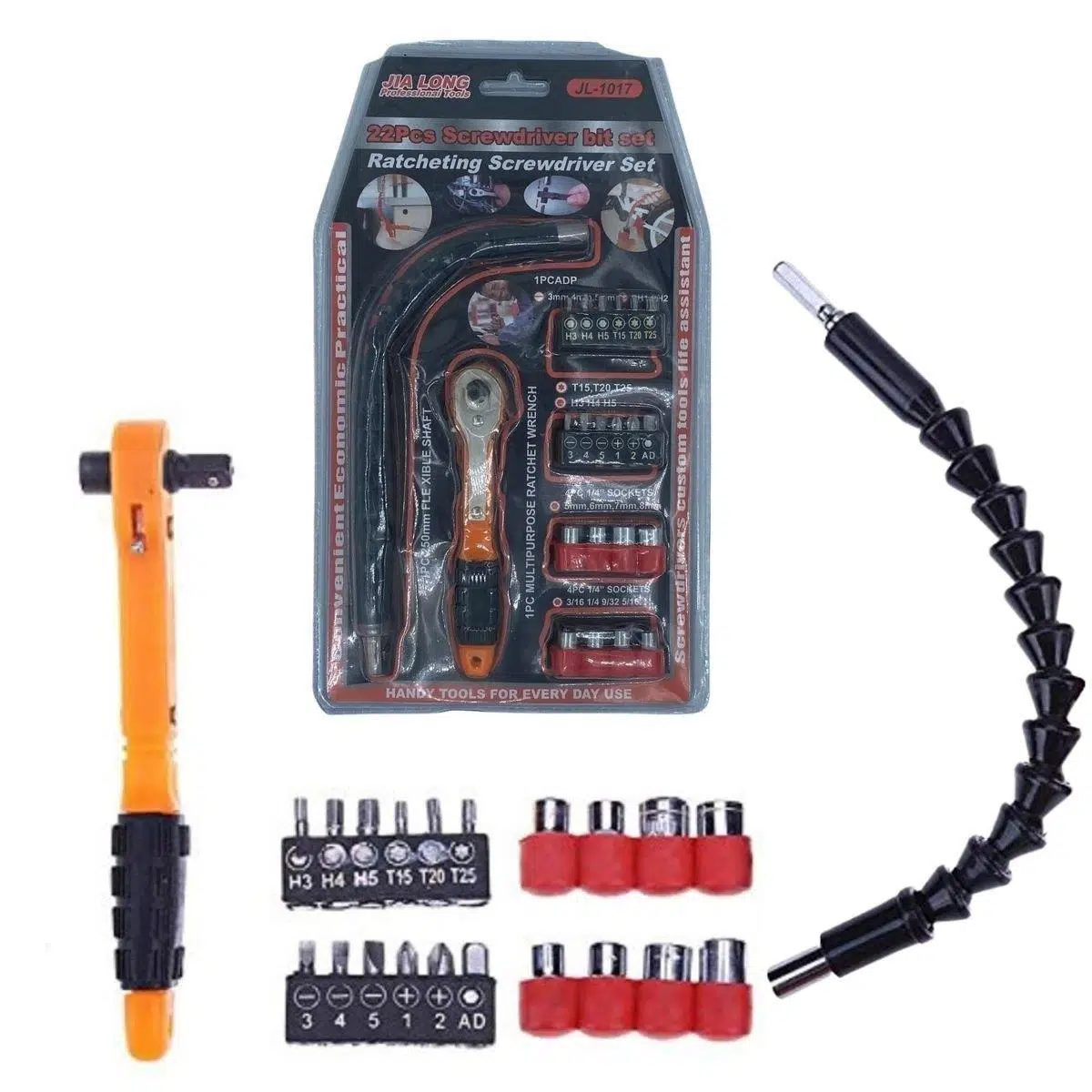 Zhltools 22 Parça Cırcır Anahtarlı Bits Tornavida Ucu ve Matkap Ucu Seti