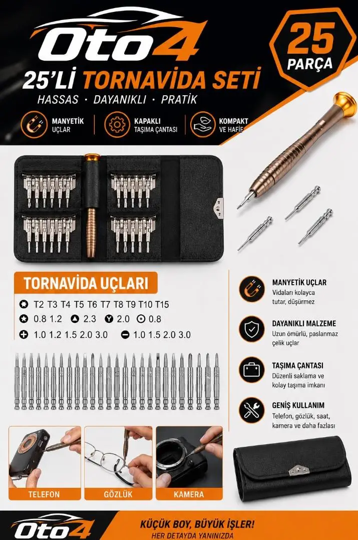 Oto4 25Parça Telefon Elektronik Tamir Saatçi Küçük Mini Tornavida Seti