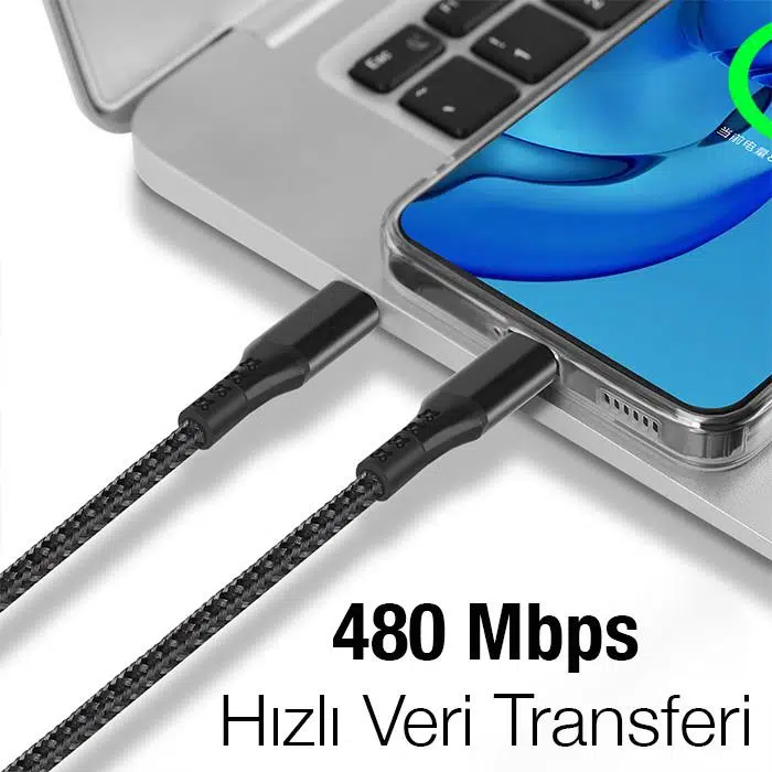 Zhltools 60W 3A Type C To Type-C Data ve Şarj Kablosu, Akım ve Isı Korumalı Halat Kopmaz Kablo 1M Zhltools 60W 3A Type C To Type-C Data ve Şarj Kablosu, Akım ve Isı Korumalı Halat Kopmaz Kablo 1M