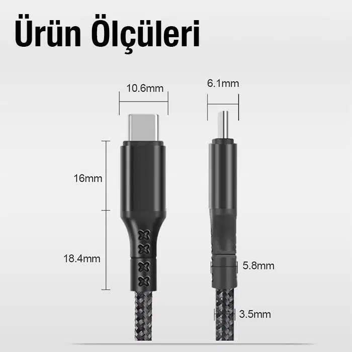 Zhltools 60W 3A Type C To Type-C Data ve Şarj Kablosu, Akım ve Isı Korumalı Halat Kopmaz Kablo 1M Zhltools 60W 3A Type C To Type-C Data ve Şarj Kablosu, Akım ve Isı Korumalı Halat Kopmaz Kablo 1M