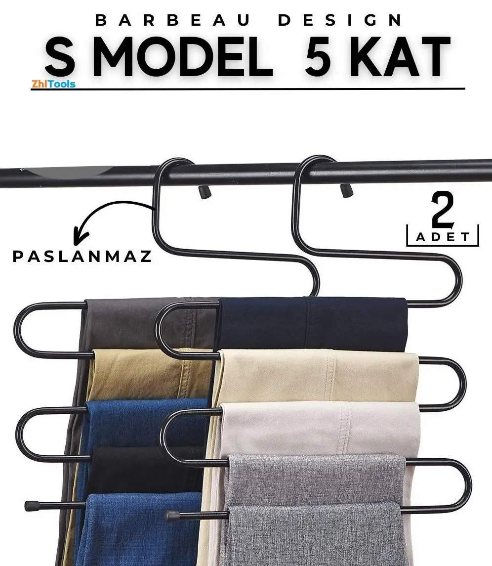 Zhltools Barbeau Black 2li - 5 Katlı Pantolon Askısı