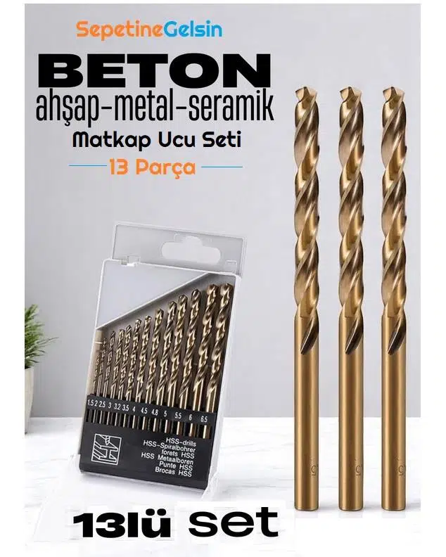 Sepetinegelsin Beton Matkap Ucu Seti Çelik Beton Metal Matkap 13 lü Set