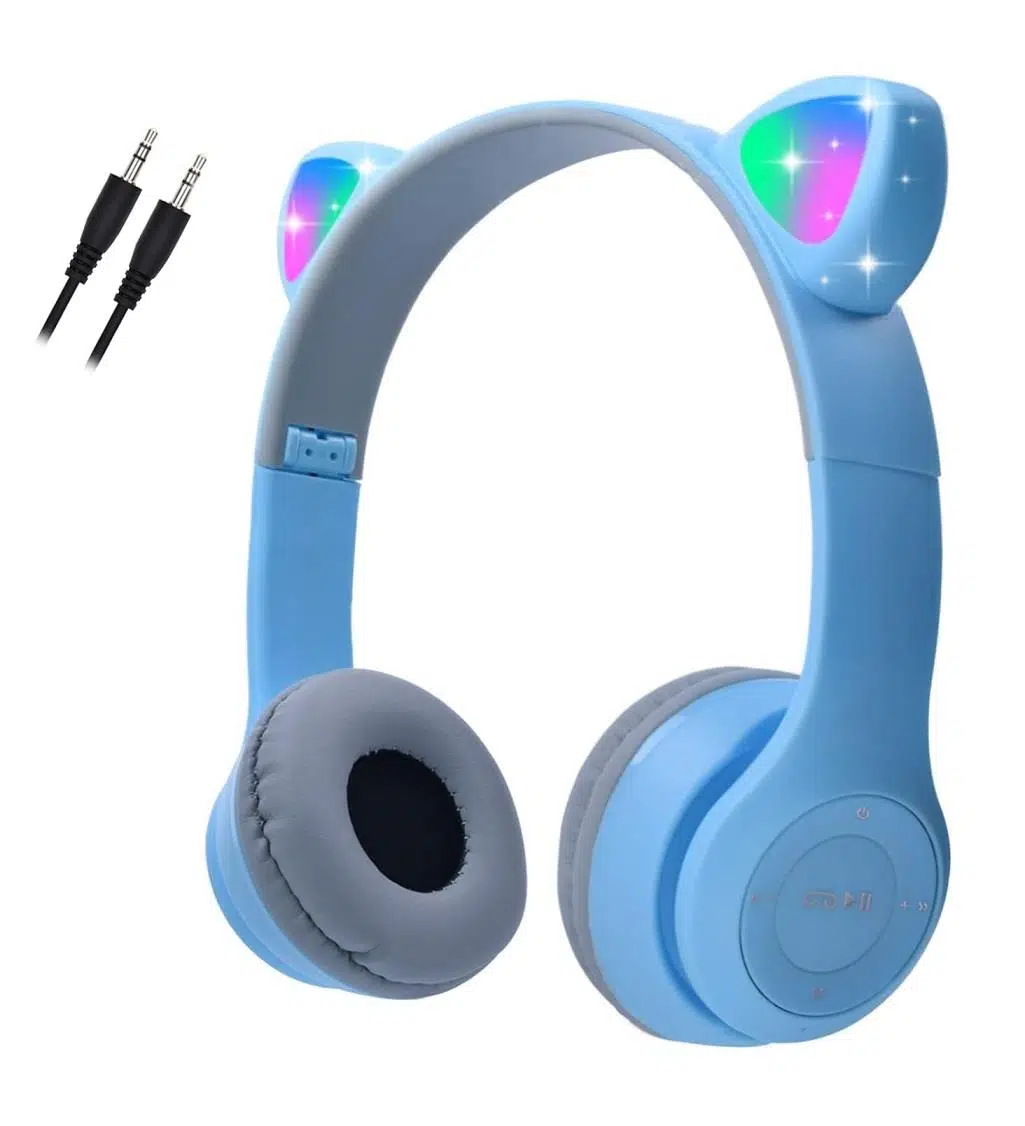 Zhltools Bluetooth 5.0 Kedi Tasarımlı Katlanabilir Kulak Üstü Kulaklık Mavi