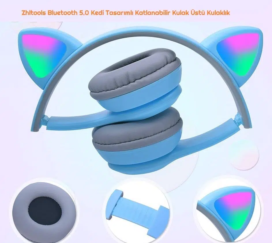 Zhltools Bluetooth 5.0 Kedi Tasarımlı Katlanabilir Kulak Üstü Kulaklık Mavi Zhltools Bluetooth 5.0 Kedi Tasarımlı Katlanabilir Kulak Üstü Kulaklık Mavi