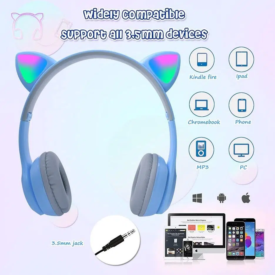 Zhltools Bluetooth 5.0 Kedi Tasarımlı Katlanabilir Kulak Üstü Kulaklık Mavi Zhltools Bluetooth 5.0 Kedi Tasarımlı Katlanabilir Kulak Üstü Kulaklık Mavi