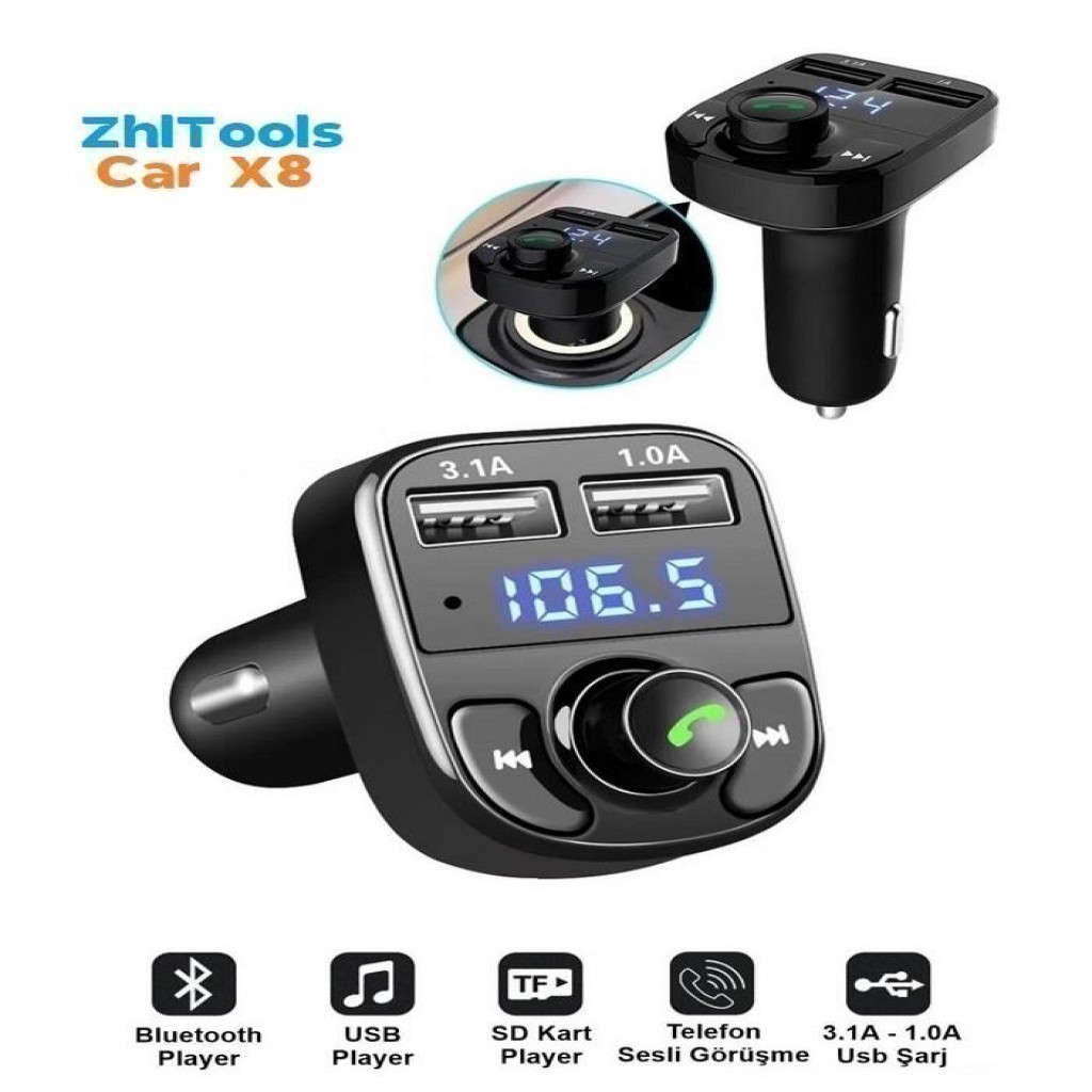 Zhltools Car X8 Otomobil Fm Transmitter Bluetooth Usb Mp3 Sd Kart 