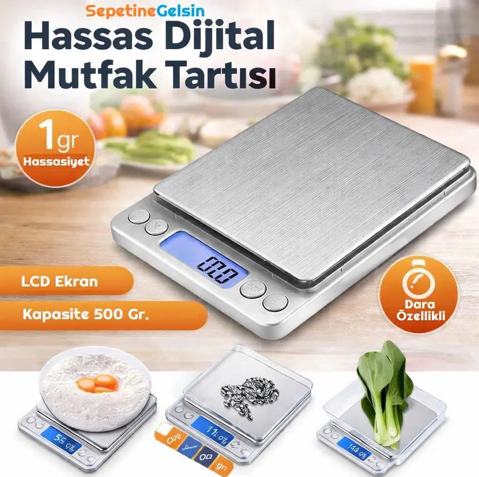 Sepetinegelsin Dijital Hassas Terazi 500 Gr/0.1 Gr. Tartı I-500 Gri