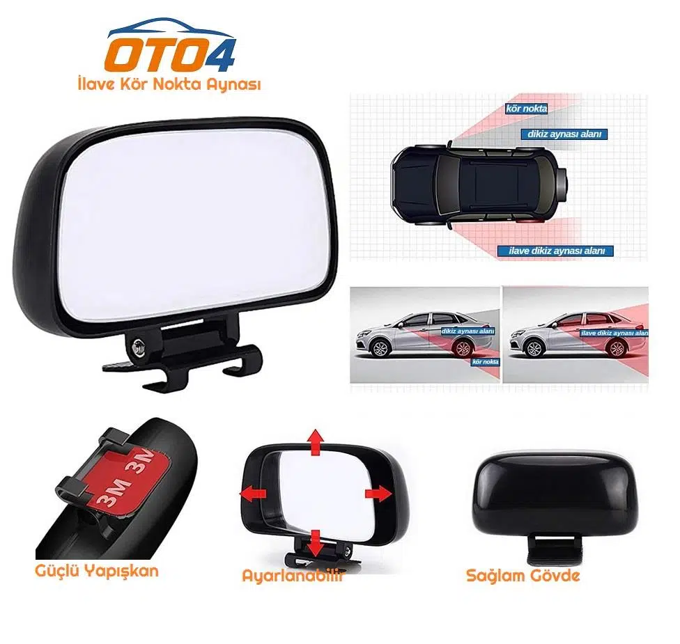 Oto4 Dış Ayna Üstü İlave Ayna Siyah 13x7x4 Eğitmen Ayna Kör Nokta Aynası