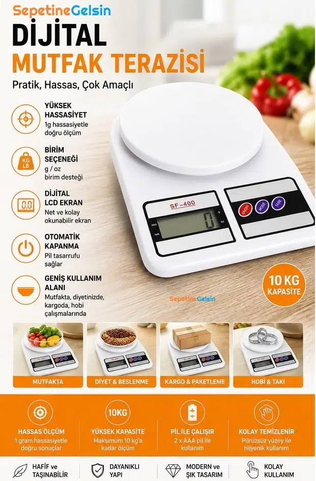 Sepetinegelsin Dijital Hassas Mutfak Terazisi Lcd Ekranlı Baskül