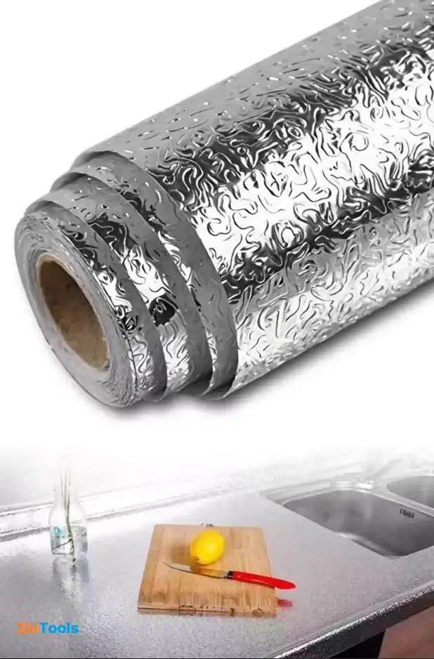 Zhltools Rulo Gümüş Alüminyum Folyo Duvar Kağıdı, Kendinden Yapışkanlı Raf İçi, Su Geçirmez Folyo 2 mt x 60 cm