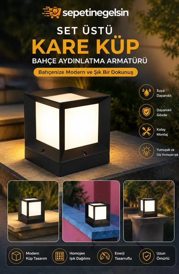 Sepetinegelsin Set Üstü Kare Küp Bahçe Aydınlatma Armatürü