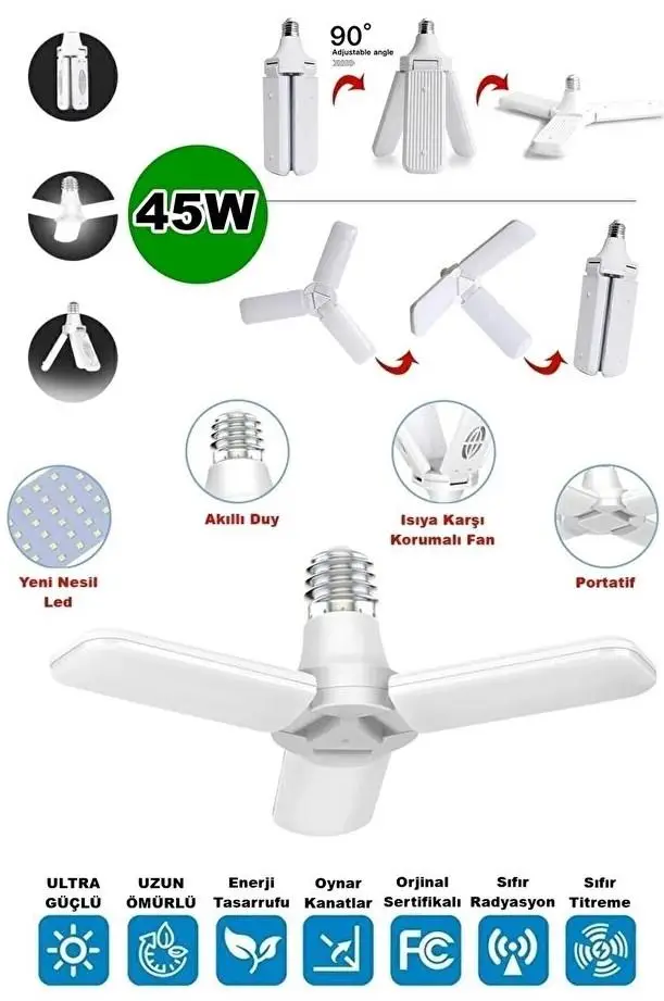 Zhltools Ultra Güçlü 3 Kollu 40-45w Ampul Led Aydınlatma Beyaz Işık Led Ampul Zhltools Ultra Güçlü 3 Kollu 40-45w Ampul Led Aydınlatma Beyaz Işık Led Ampul